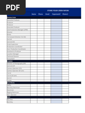 Wrapbook Film Crew List Template