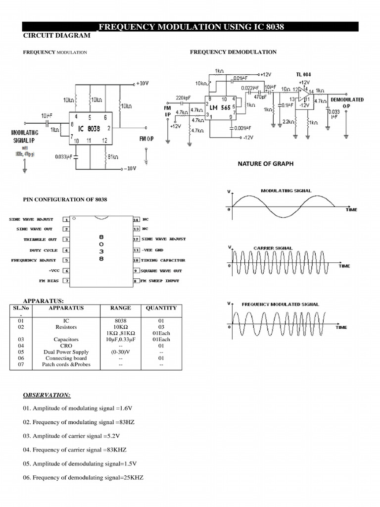 Frequency Modulation Using Ic 8038 | PDF