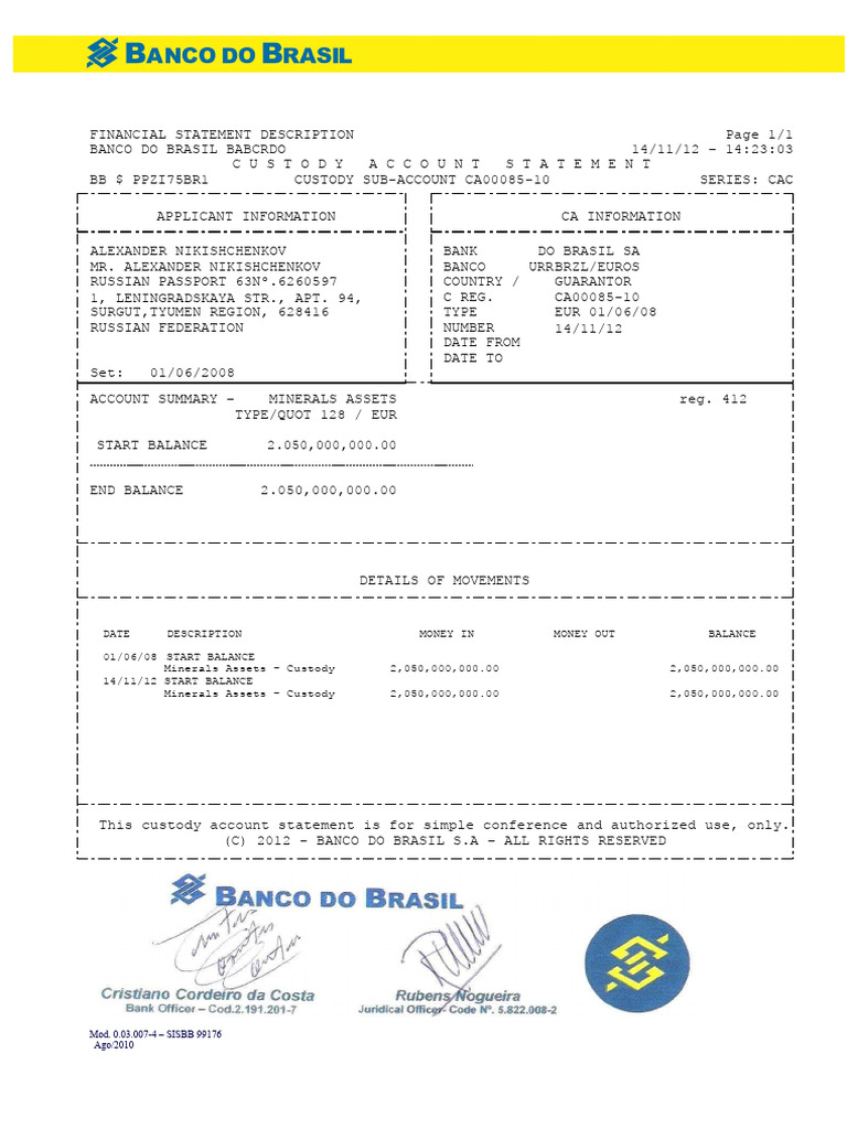sample Brazilian bank statement highlighting interest income