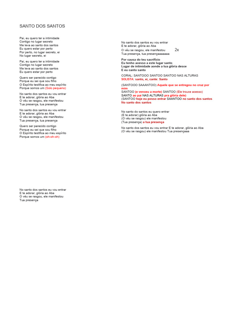 Santo Dos Santos Letra | PDF