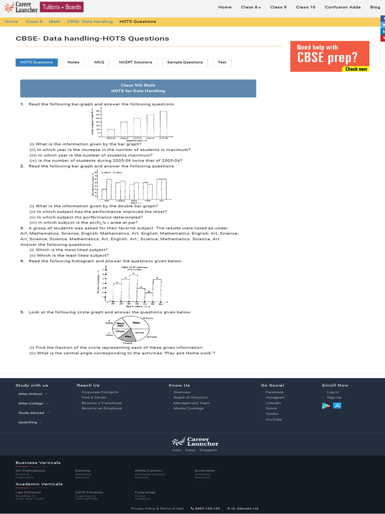 Class 8 Data Handling HOTS Questions | PDF