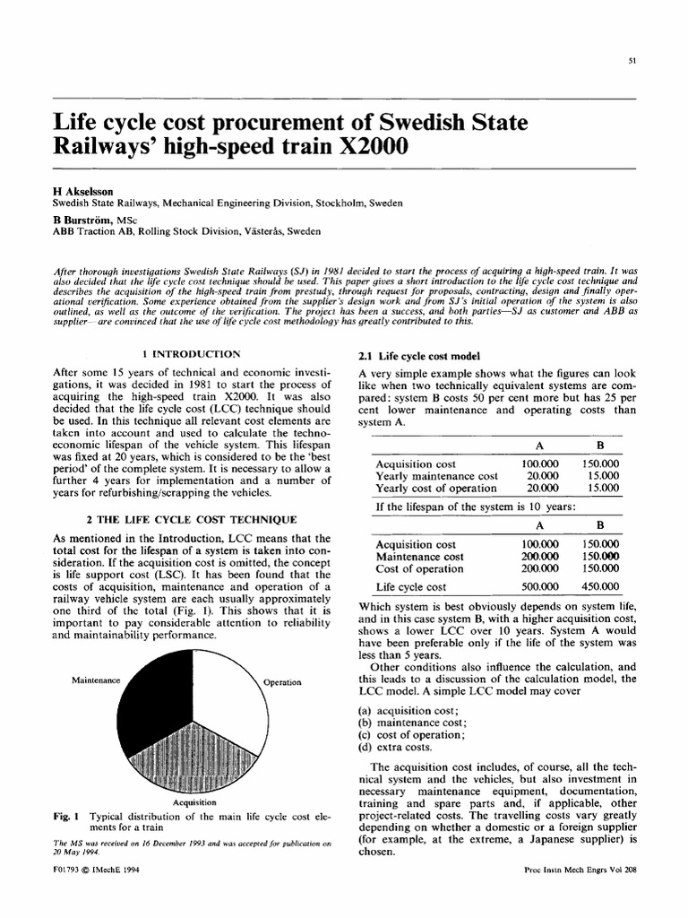 Life Cycle Costing for X2000 Train Acquisition | PDF | Reliability ...