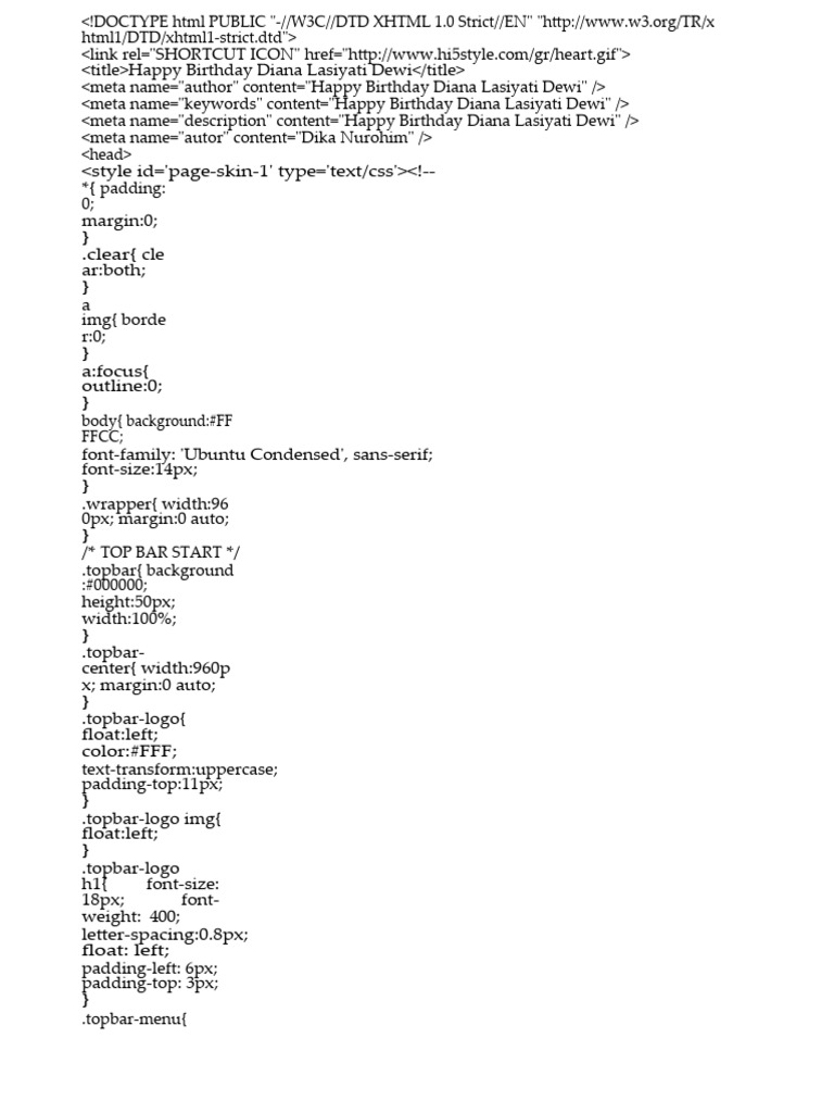 Script HTML Ucapan Ulang Tahun Buat Pacar | PDF