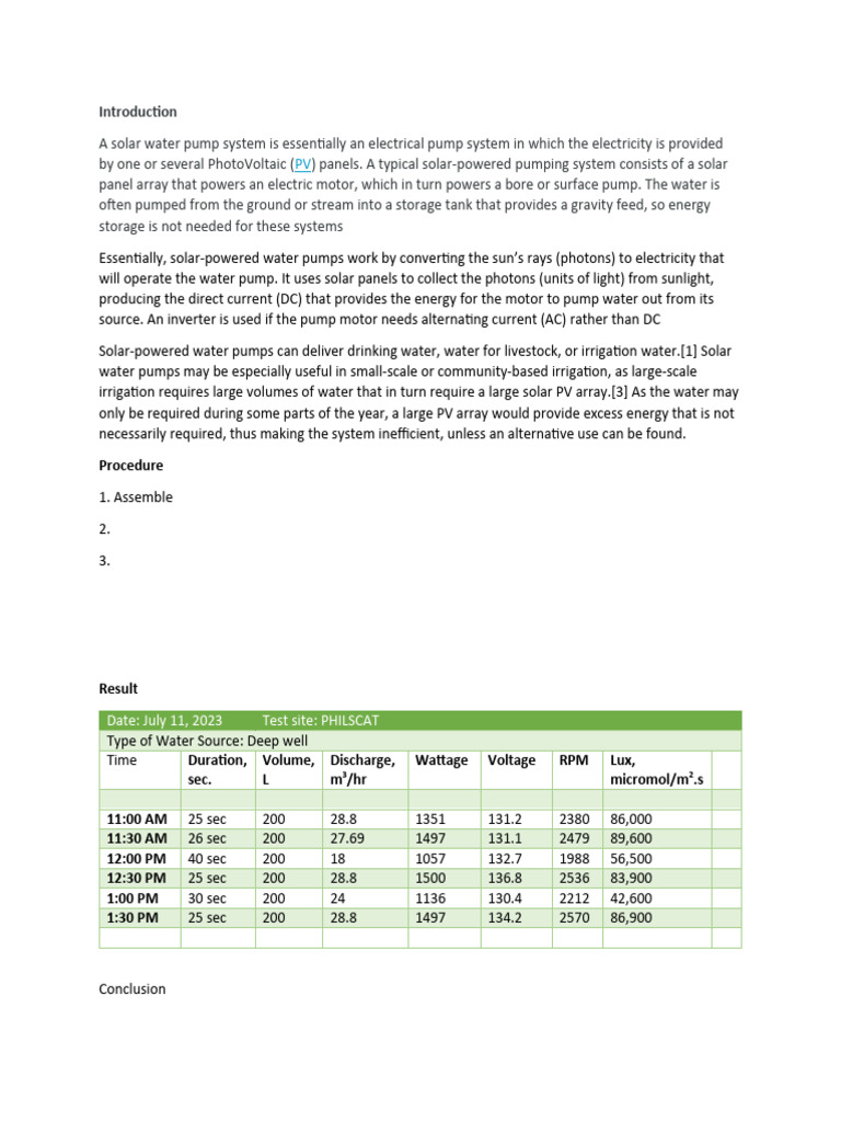 Solar Water Pump System Overview | PDF