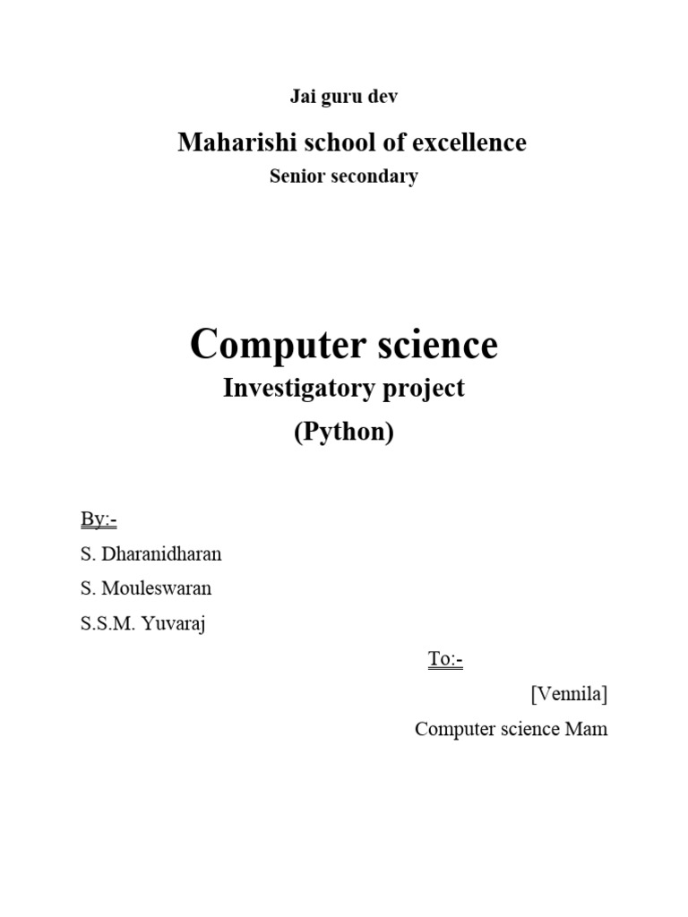 Computer Investigatory Project Dharani | PDF | Python (Programming ...