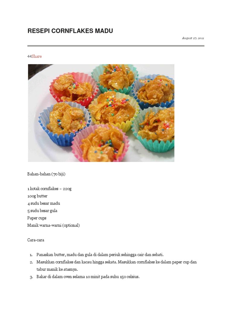 Resepi Biskut Cornflakes Madu