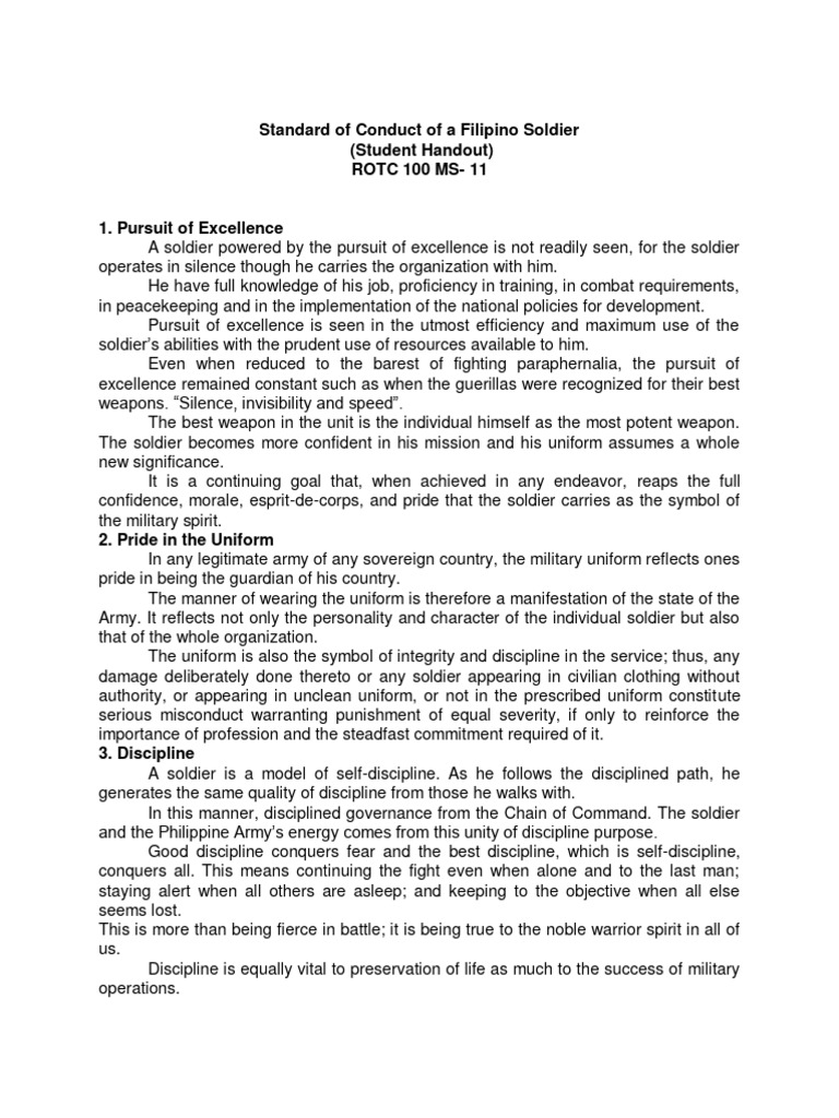 Standards of Conduct for Filipino Soldiers | PDF | Disciplines