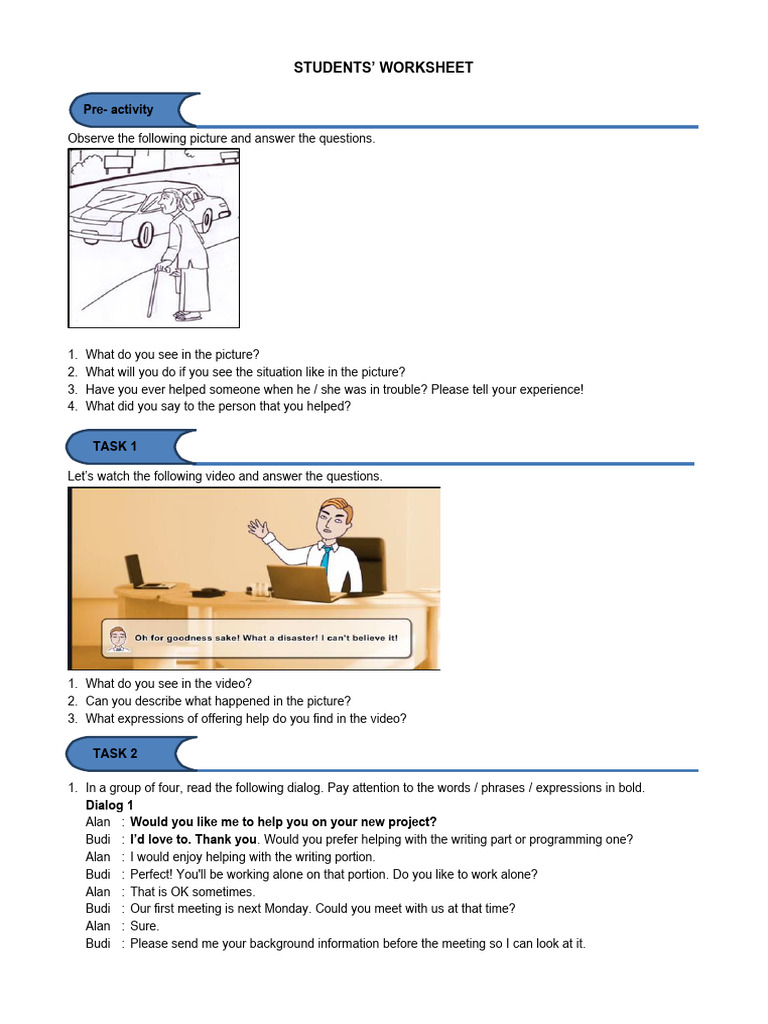 Offering Help Worksheet for Students | PDF