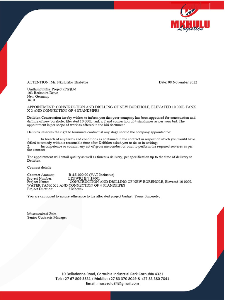 Nkululeko Sub Letter | PDF