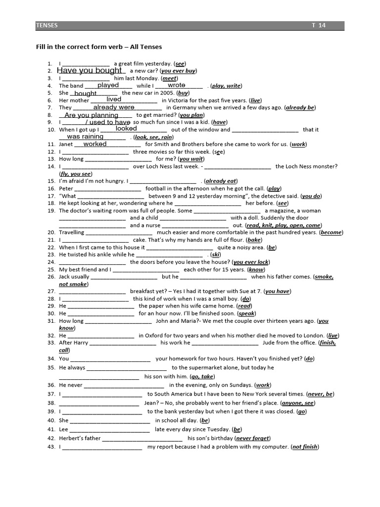 Mixed Tenses Exercises with Answers | PDF