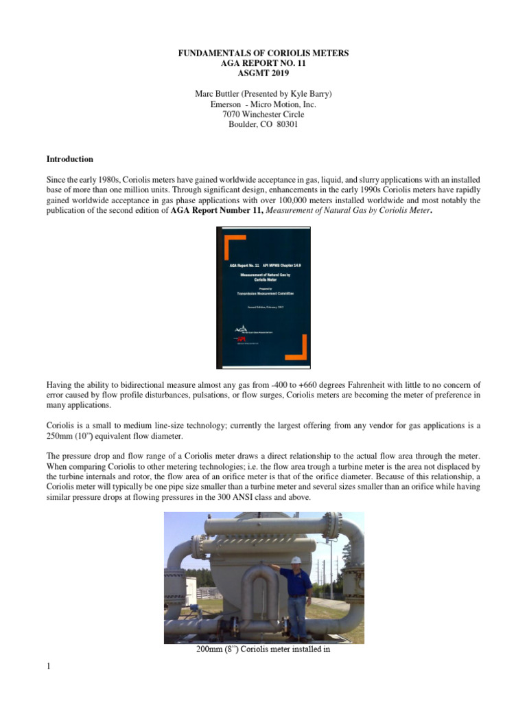 Fundamental of Coriolis Meters AGA REPORT NO 11 2019 ASGMT PDF Flow Measurement Calibration