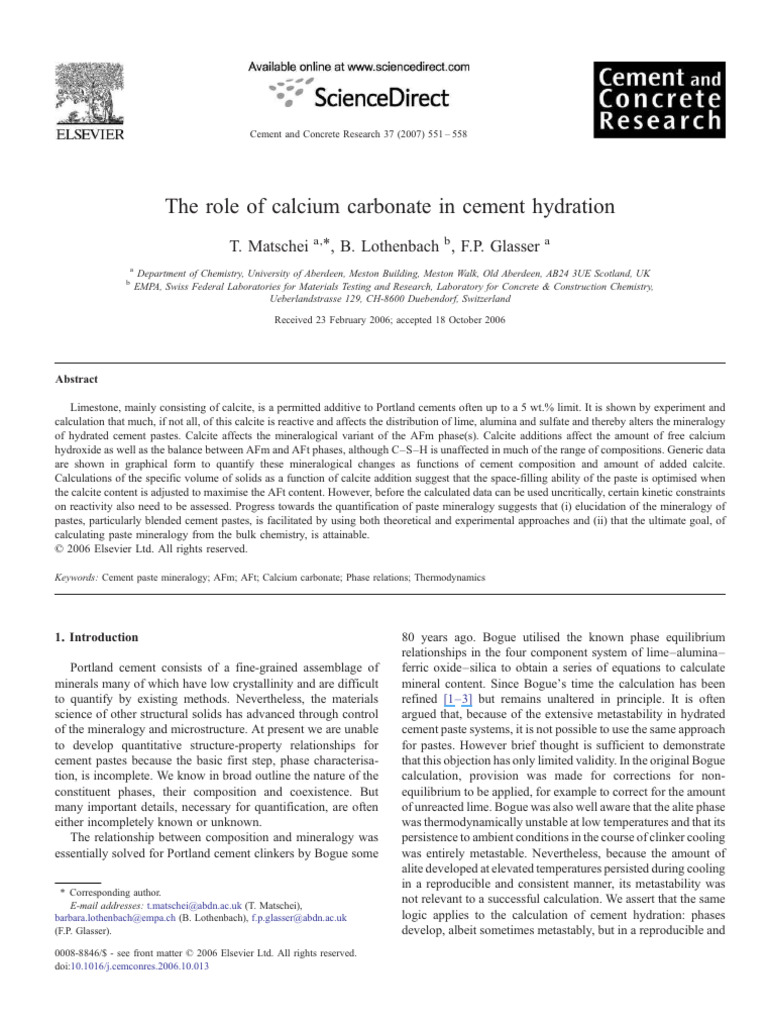 The Role of Calcium Carbonate in Cement | PDF | Cement | Concrete