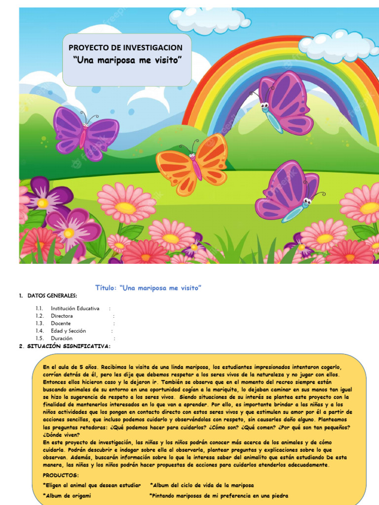Proyecto de Aprendizaje Mariposas | PDF | Aprendizaje | Evaluación, image size:768x1024