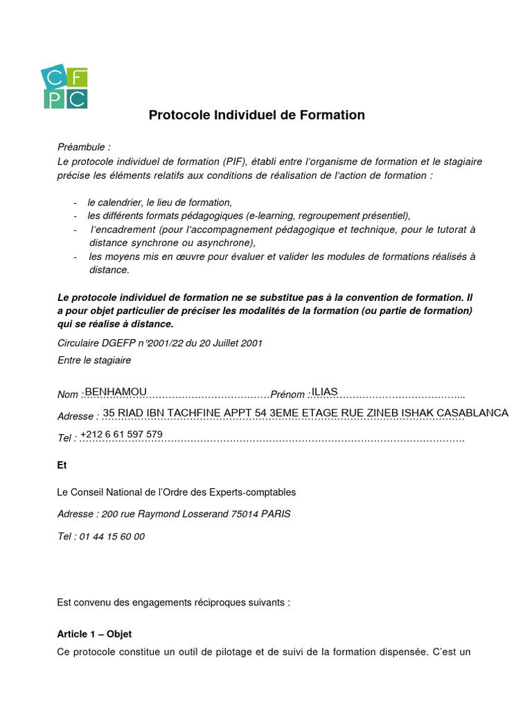 Protocole Individuel de Formation PIF | PDF | Technologies de l ...