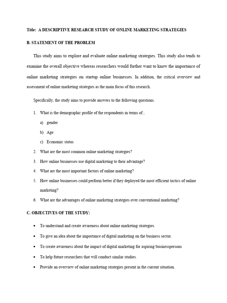 B. Statement of The Problem & C. Objective | PDF