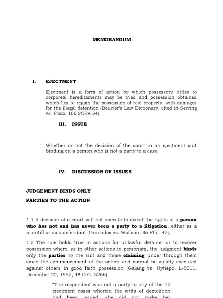 Memorandum Final Draft Judgment (Law) Eviction