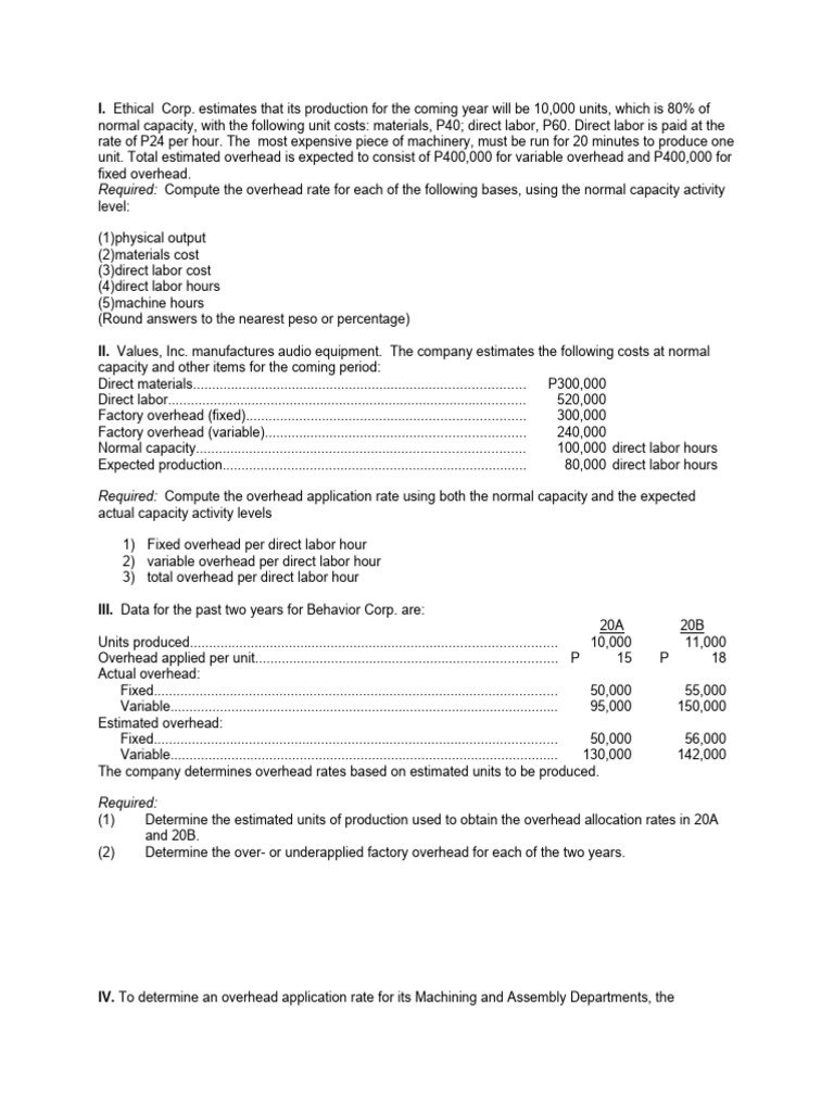 Predetermined Overhead Rates Problems PDF Business Economics