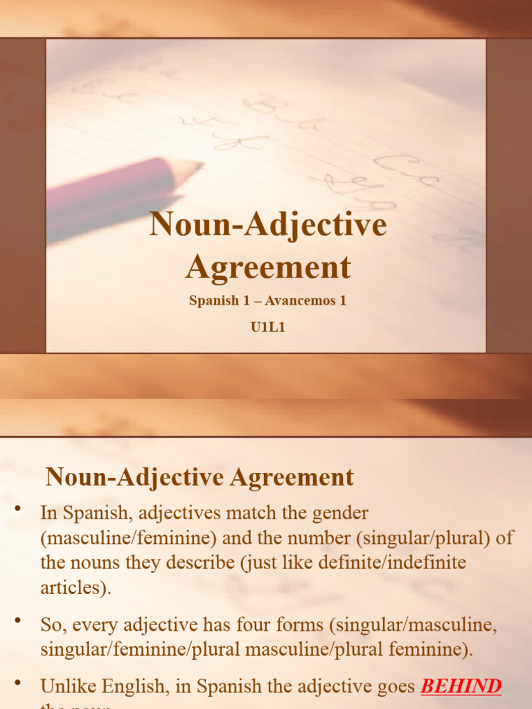 Noun Adjective Agreement 1.2 PDF Grammatical Gender Grammatical