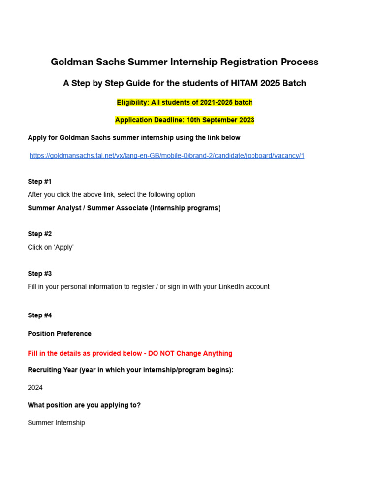 Goldman Sachs Summer Internship Guide 2025 | PDF | Conflict Of Interest ...