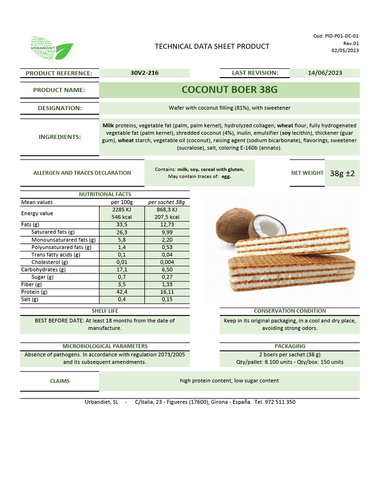 30v2 216 Tds Coconut Boer 38g 140623 Pdf Fat Carbohydrates