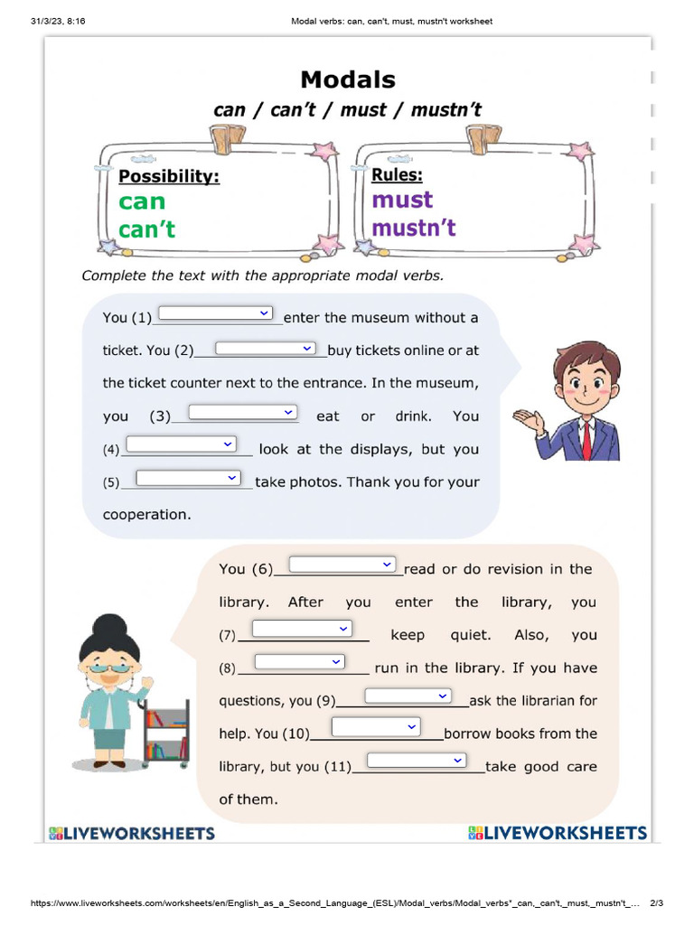 Modal Verbs Can Can T Must Mustn T Worksheet Pdf
