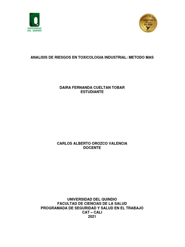 Análisis de Riesgos en Toxicología Industrial | PDF | Toxicología ...