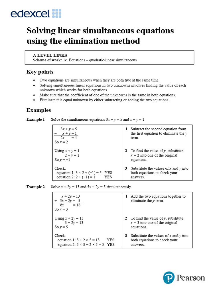1c-1 Solving Linear Simultaneous Equations | PDF | Equations ...