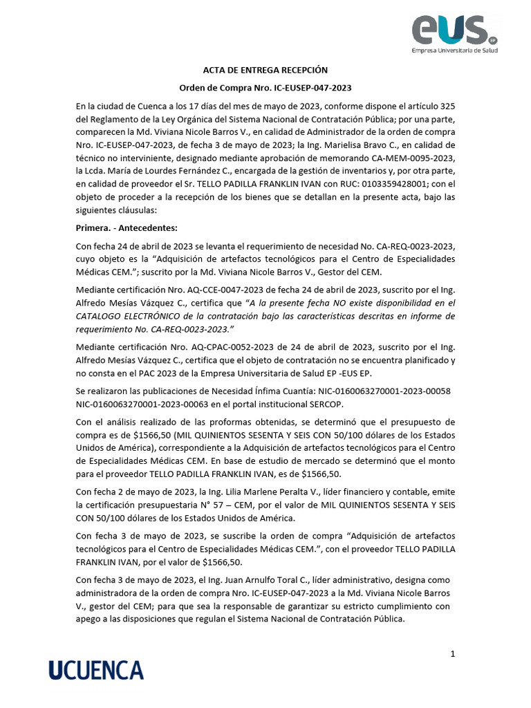 Acta de Entrega Recepción Orden de Compra Nro. Ic-eusep-047-2023-Signed ...