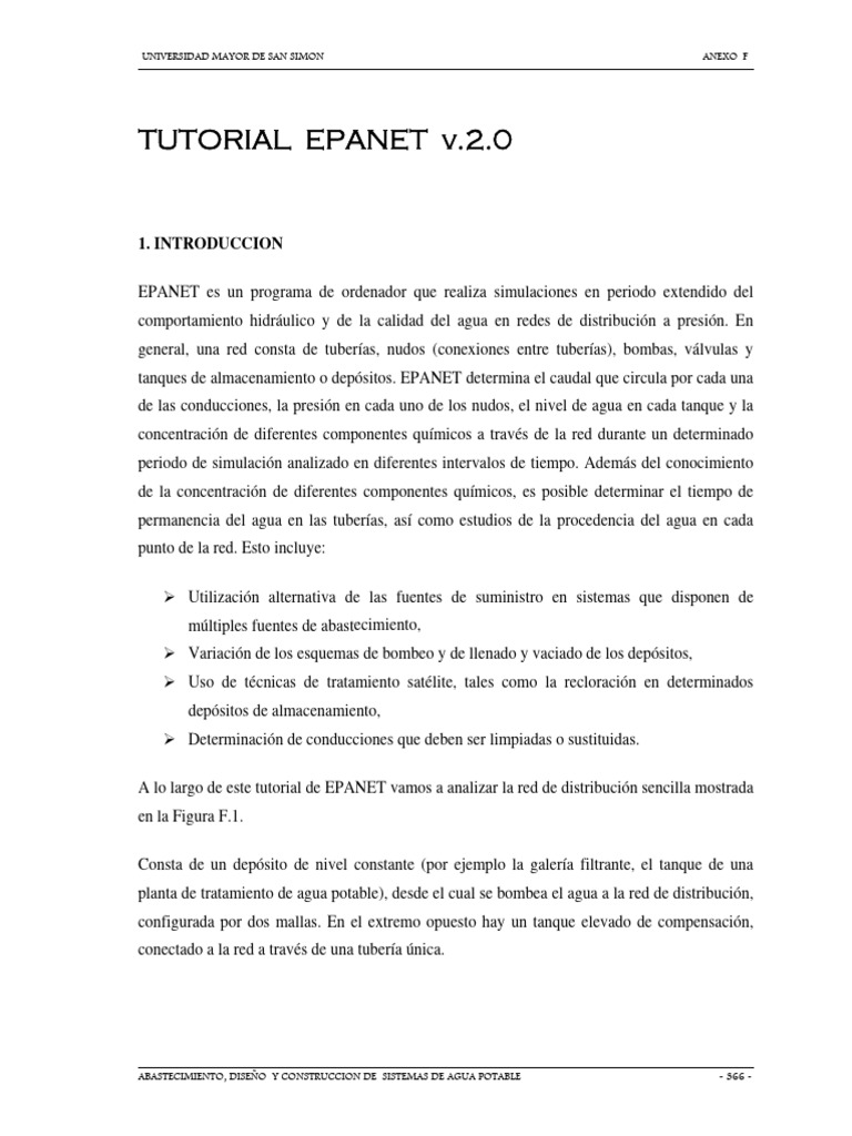 Software EPANET - Calculo de Redes de Agua - Tutorial (UMSS - FI.CIC ...