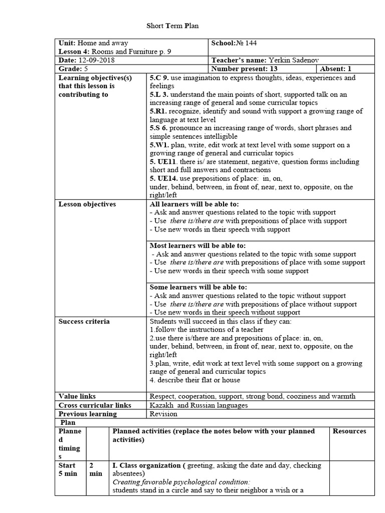 Excel 5 Grade, Unit 1 - Home and Away | PDF | Learning | Question
