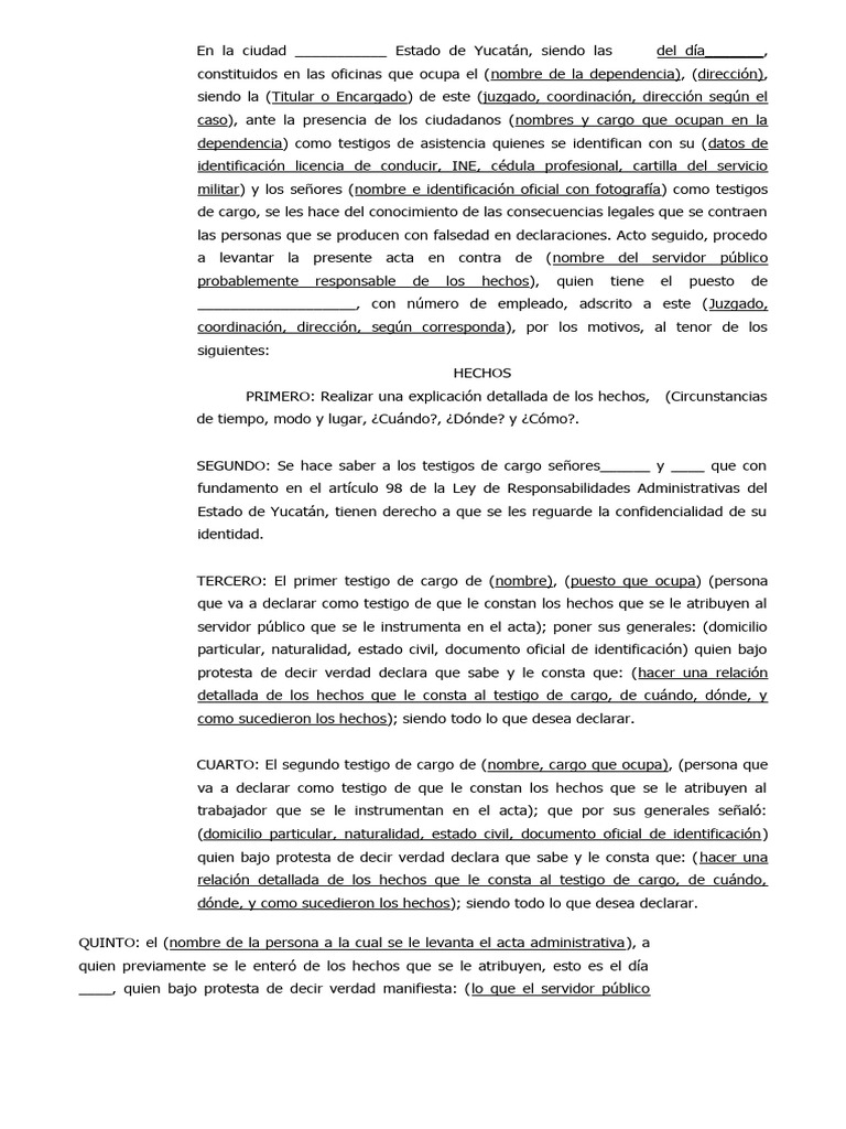 Ejemplo de Acta Administrativa | PDF | Testigo | Gobierno