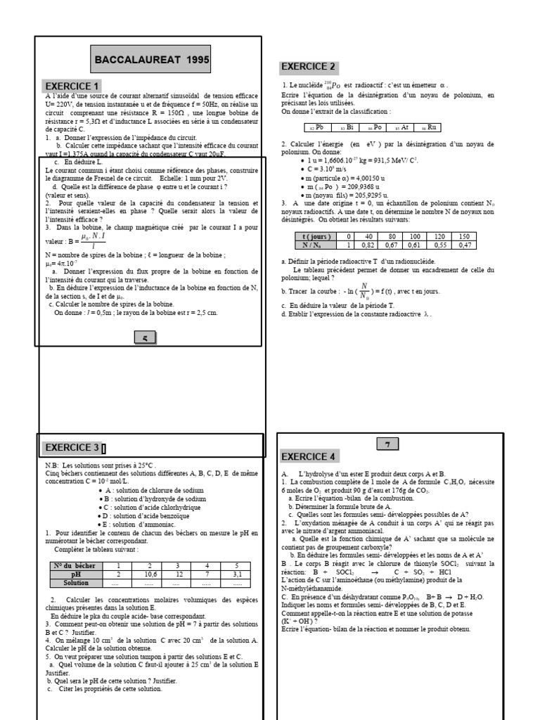 Sujet Bac 1995 Physique-Chimie | PDF | Condensateur | Ph