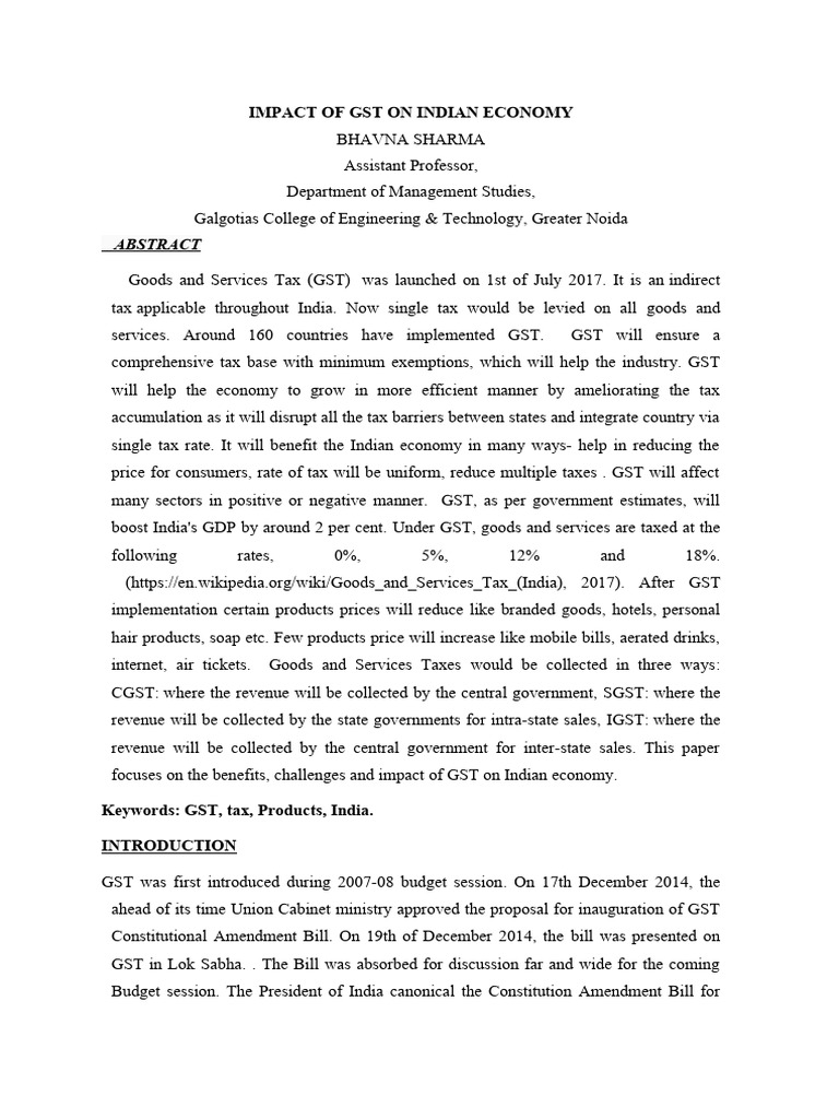 Impact of GST On Indian Economy Paper | PDF | Taxes | Value Added Tax