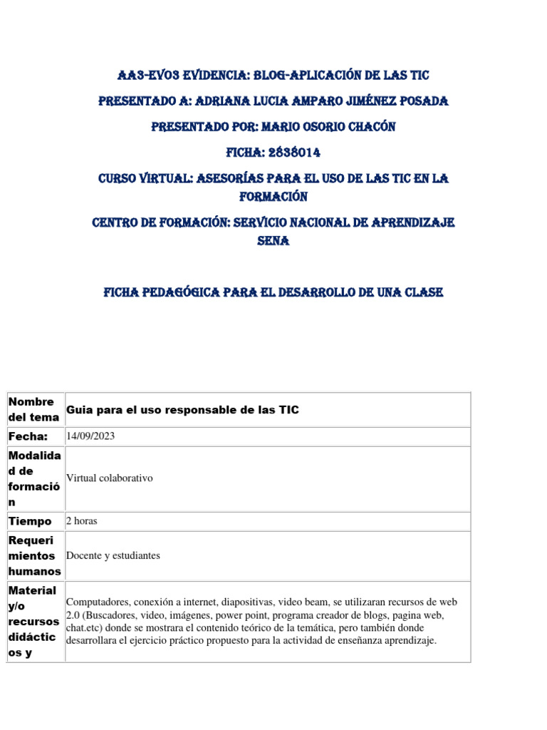 AA3-EVO3 Blog El Uso Pedagogico de Las TIC | PDF | Tecnología de ...
