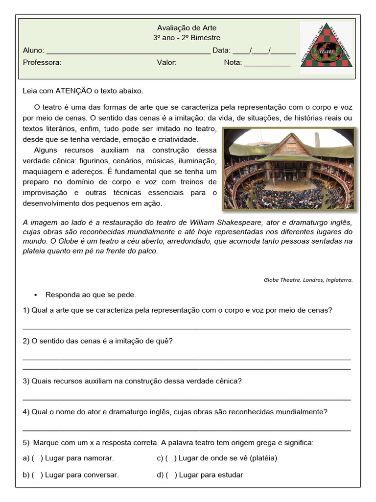 Avaliação de Arte | PDF | Teatro | Ator