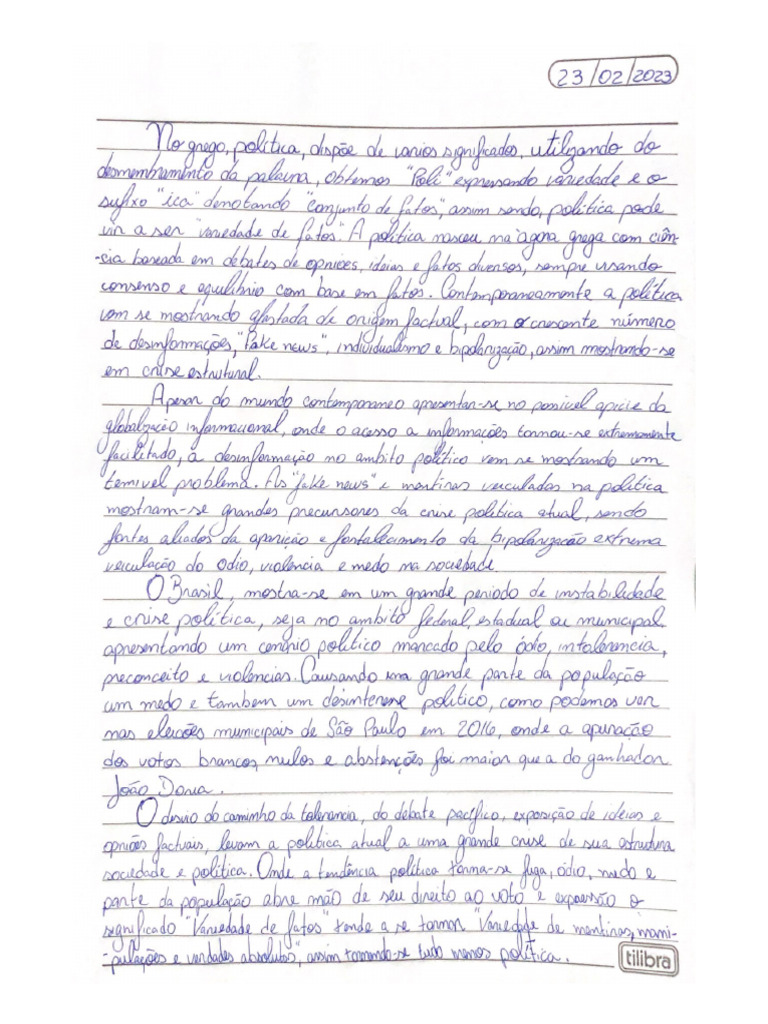 Redação Sobre Politica | PDF