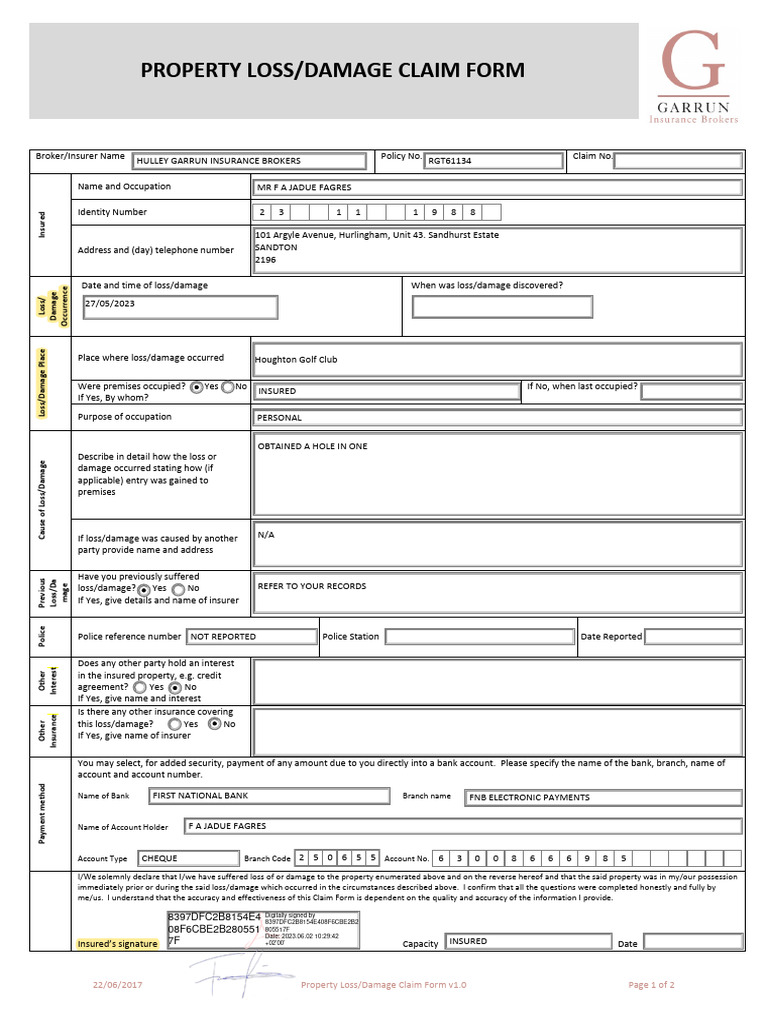 Property Damage Claim Form Template | PDF | Insurance | Business Law