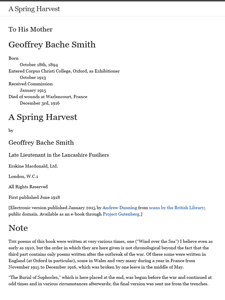 A Spring Harvest: Poems by Geoffrey Smith | PDF | J. R. R. Tolkien