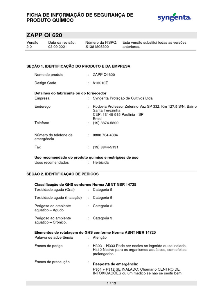 Glifosato Zapp Pro 620 Pdf Química Desperdício