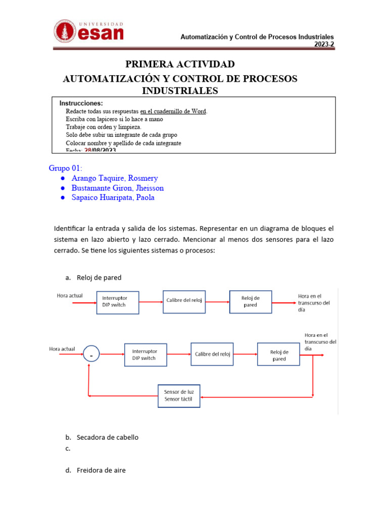 Actividad 1 - Automatizacion y Control de Procesos - 2023-2 | PDF ...