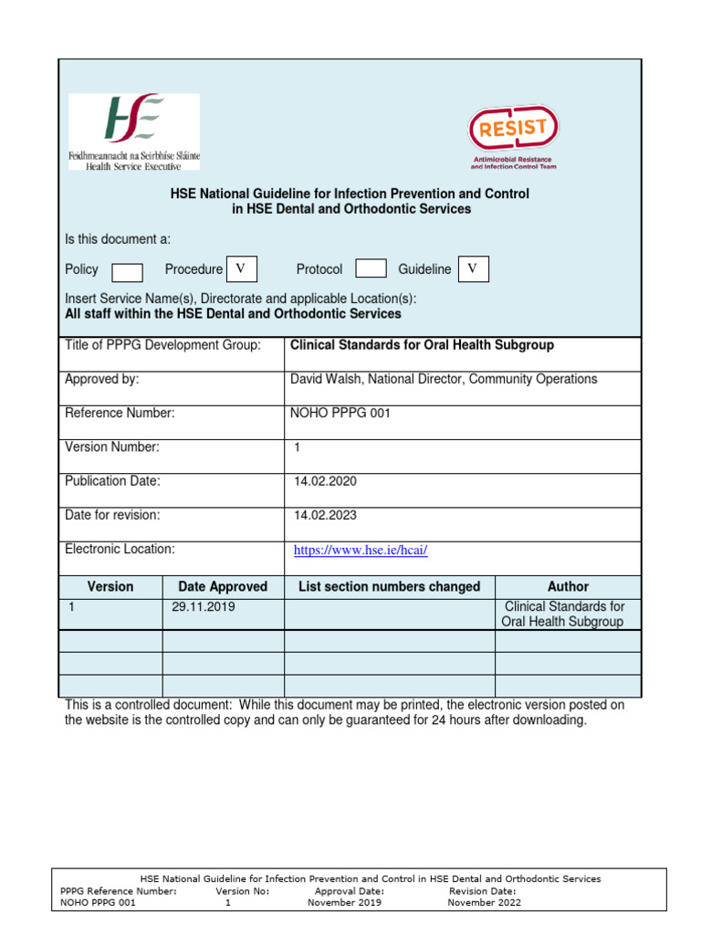 HSE Infection Control Guidelines for Dentistry | PDF | Hand Washing ...