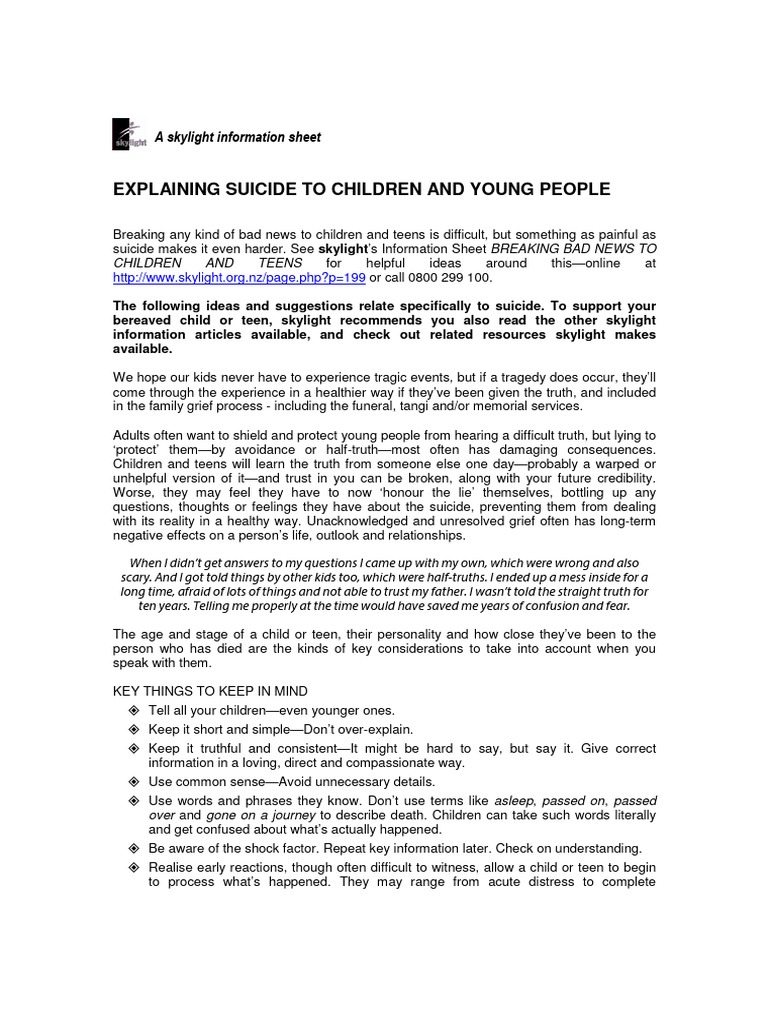 Explaining Suicide to Children Guide | PDF | Grief | Adolescence