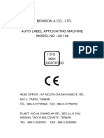 BENISON & CO., LTD. AUTO LABEL APPLICATING MACHINE MODEL NO: LB-100 Manual