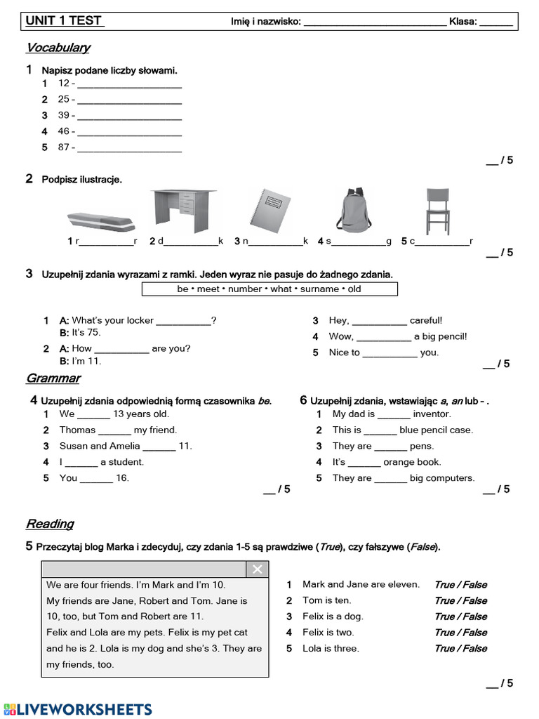 Brainy Klasa 4 Unit 4 Brainy 4 Unit 1 Test | PDF