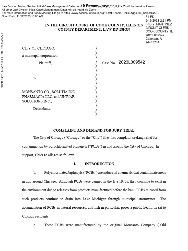 City of Chicago Complaint | PDF | Polychlorinated Biphenyl | Monsanto