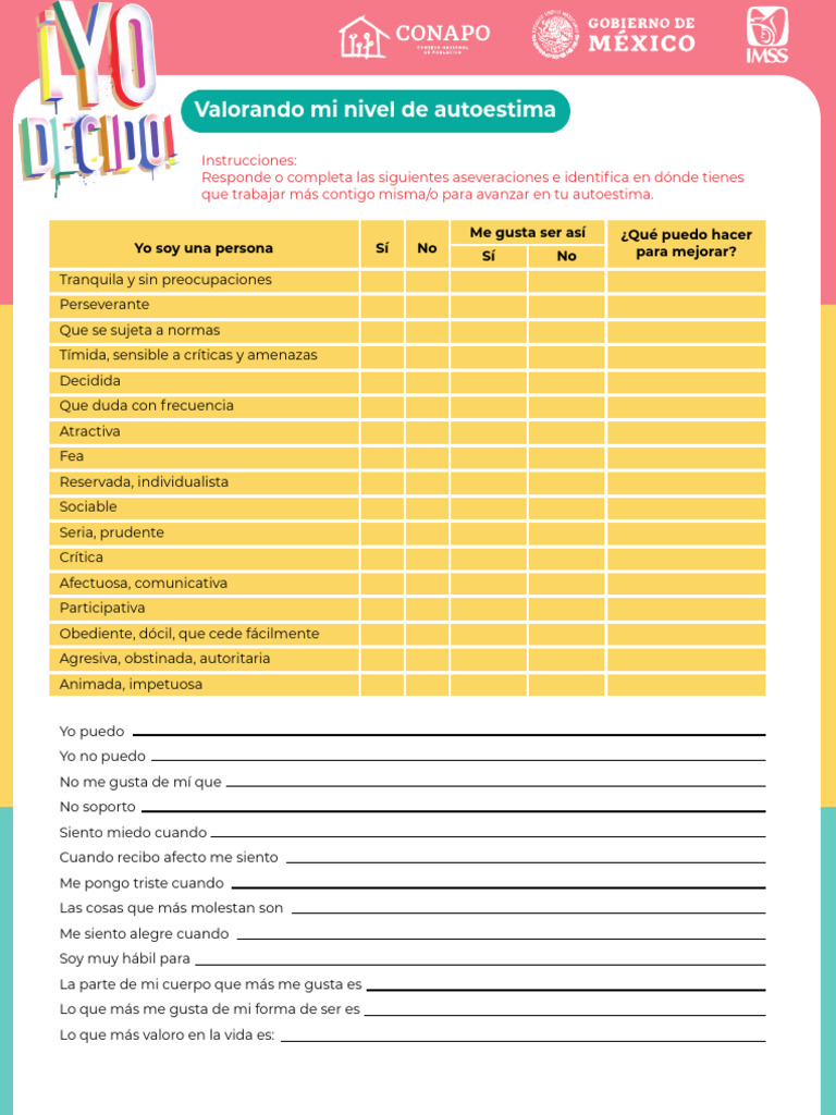 Evaluación de Autoestima y Autoconocimiento | PDF | Autoestima ...