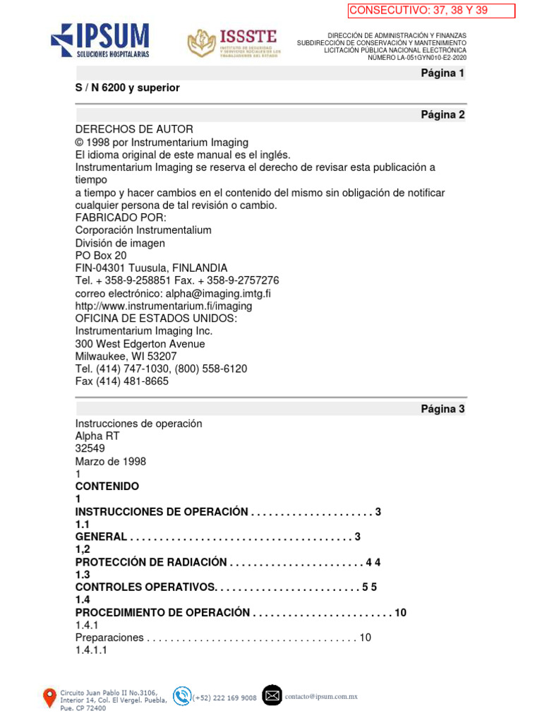 Instrucciones de operación Alpha RT | PDF | Rayo X | Mamografía