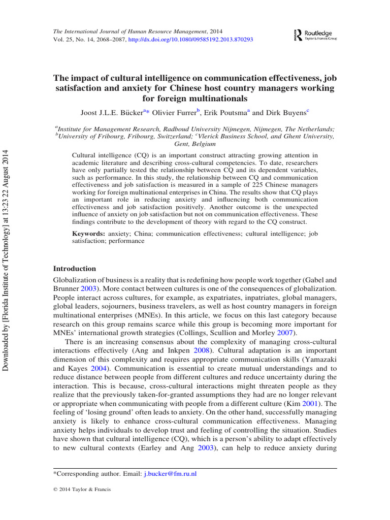 The Impact of Cultural Intelligence On Communication Effectiveness, Job ...