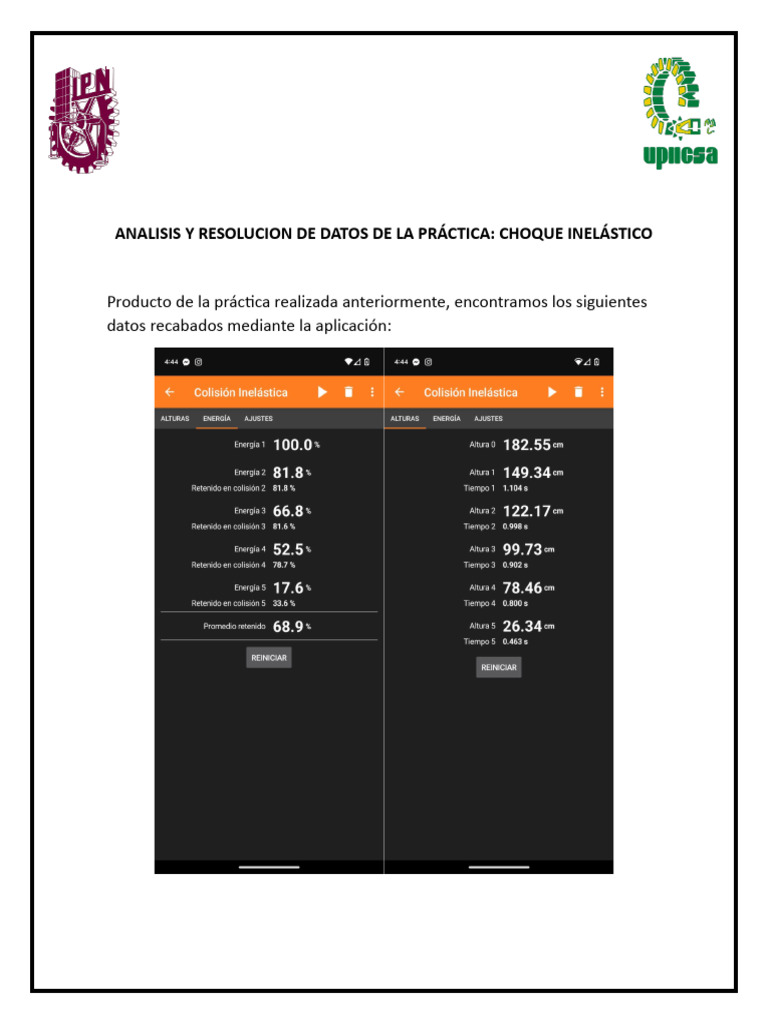 Choque Inelástico | PDF | Medición | Experimentar