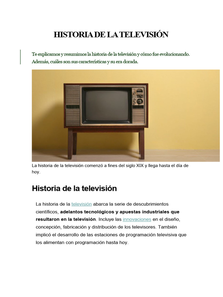 Evolución y historia de la televisión | PDF | Televisión | Teléfono